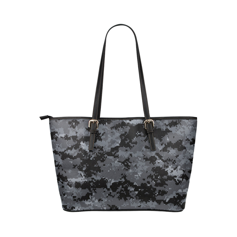 ACU Digital Black Camouflage Leather Tote Bag
