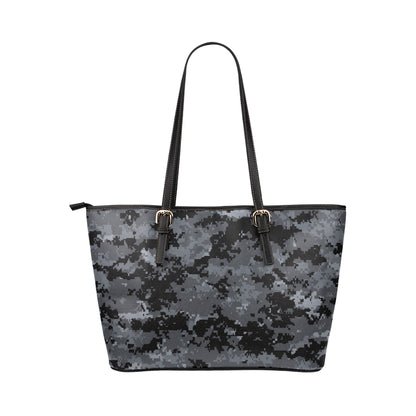 ACU Digital Black Camouflage Leather Tote Bag