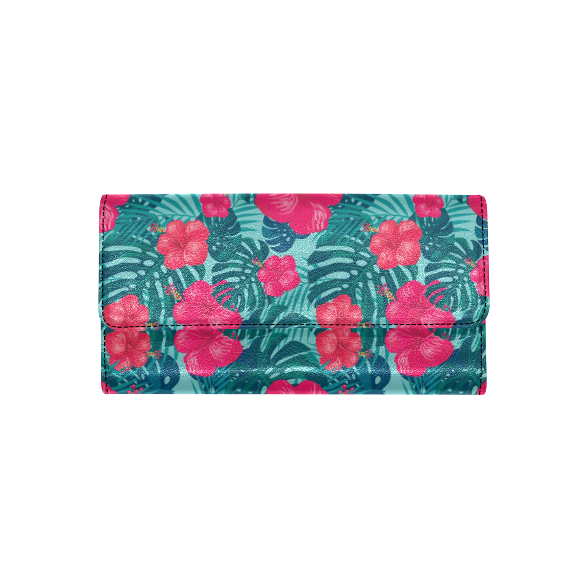 Red Hibiscus Pattern Print Design HB017 Women's Trifold Wallet