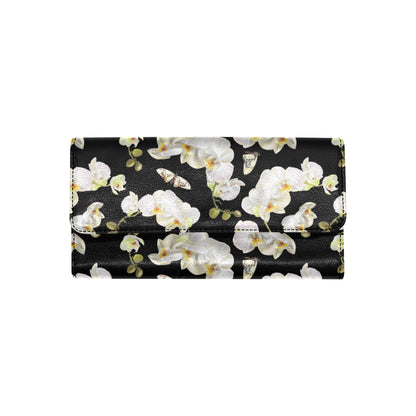 Orchid White Pattern Print Design OR011 Women's Trifold Wallet