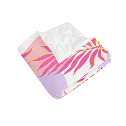 Pink Tropical Palm Leaves Premium Quilt