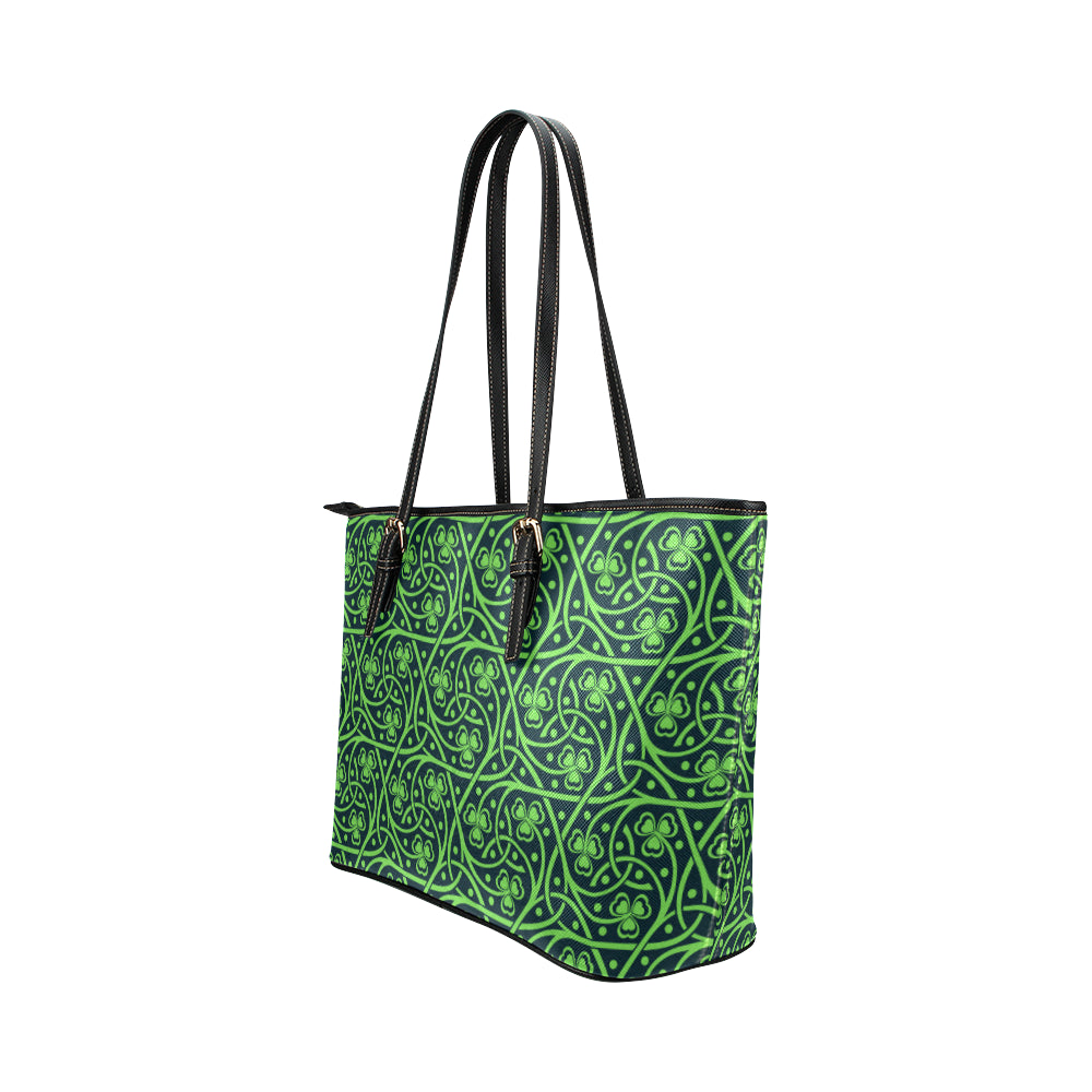 Shamrock Themed Print Leather Tote Bag