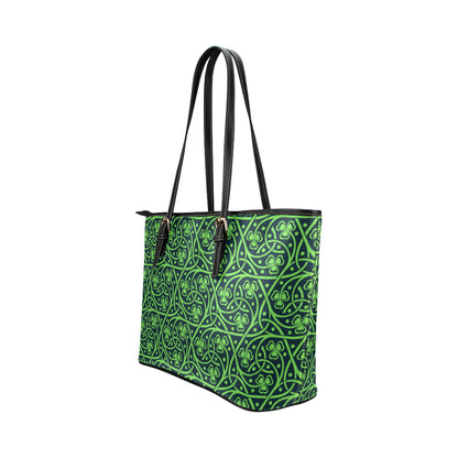 Shamrock Themed Print Leather Tote Bag