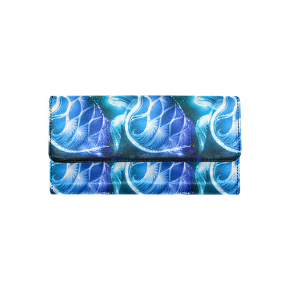 Blue Neon Sea Turtle Print Women's Trifold Wallet