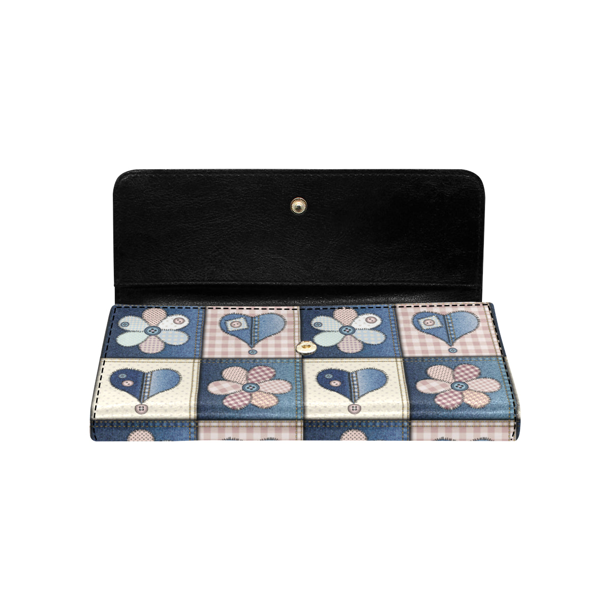 Patchwork Heart Flower Pattern Print Design 01 Women's Trifold Wallet