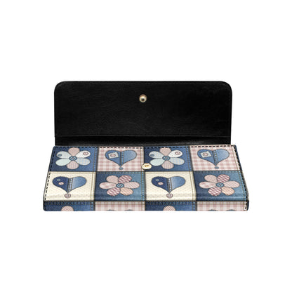 Patchwork Heart Flower Pattern Print Design 01 Women's Trifold Wallet