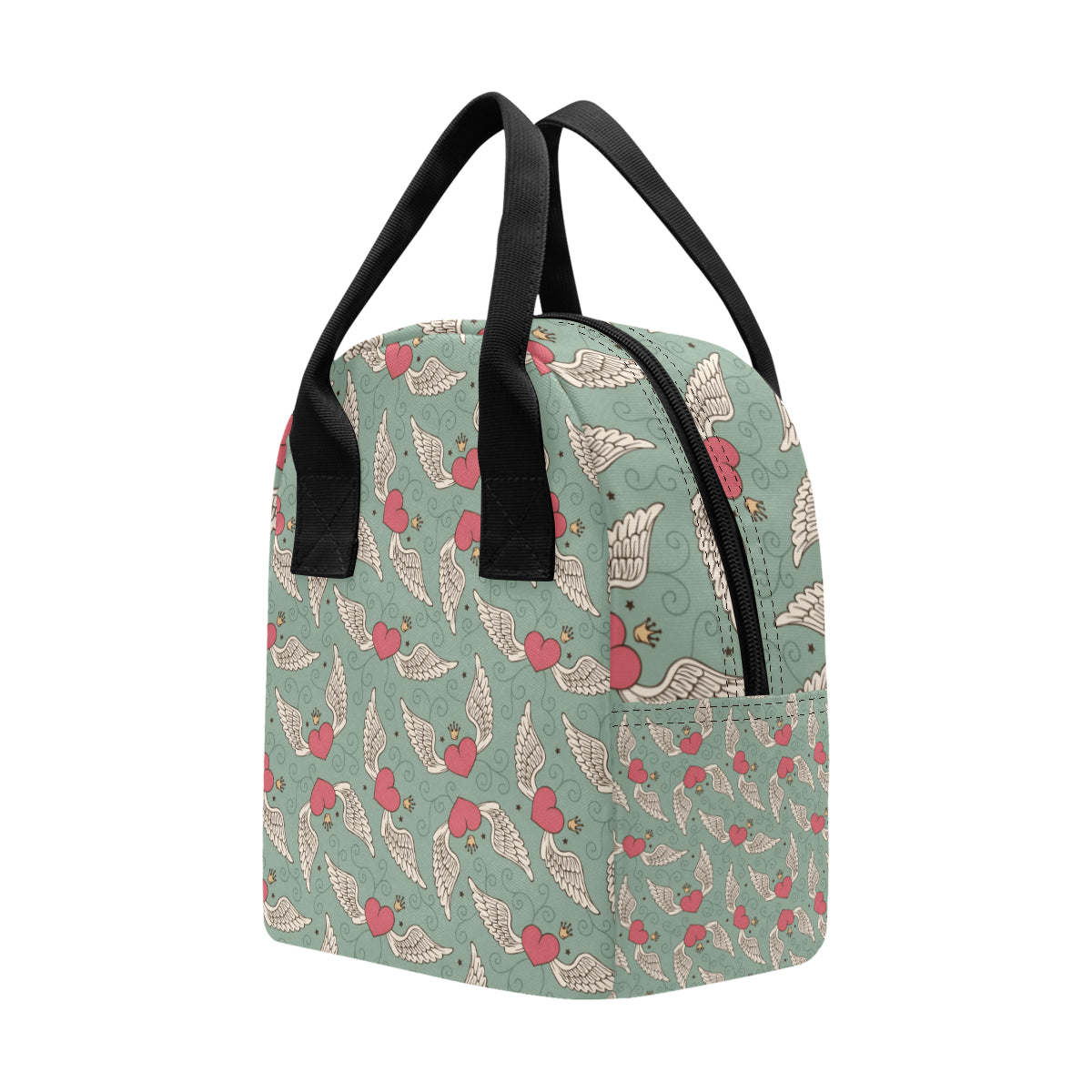 Angel Wings Heart Design Themed Print Insulated Lunch Bag