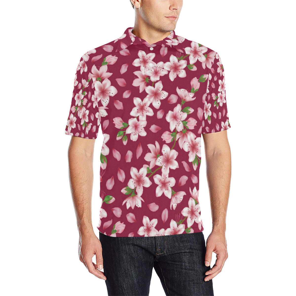 Cherry Blossom Pattern Print Design CB06 Men Polo Shirt
