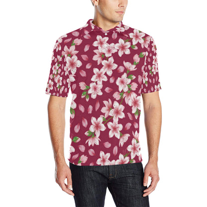 Cherry Blossom Pattern Print Design CB06 Men Polo Shirt