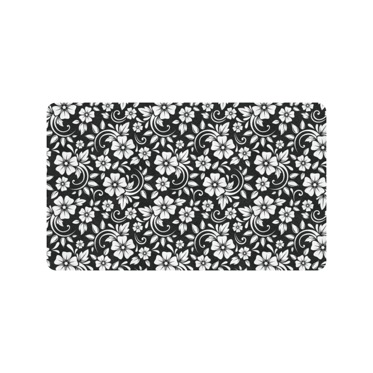 Floral Black White Themed Print Rubber Doormat