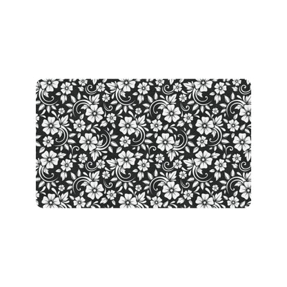 Floral Black White Themed Print Rubber Doormat