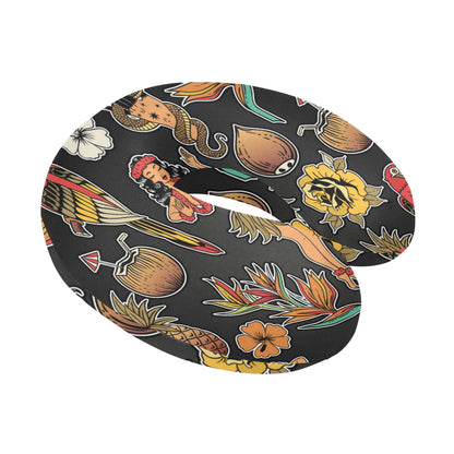Hula Dancers Hawaiian Style Pattern Print Design 0 U-Shaped Travel Neck Pillow