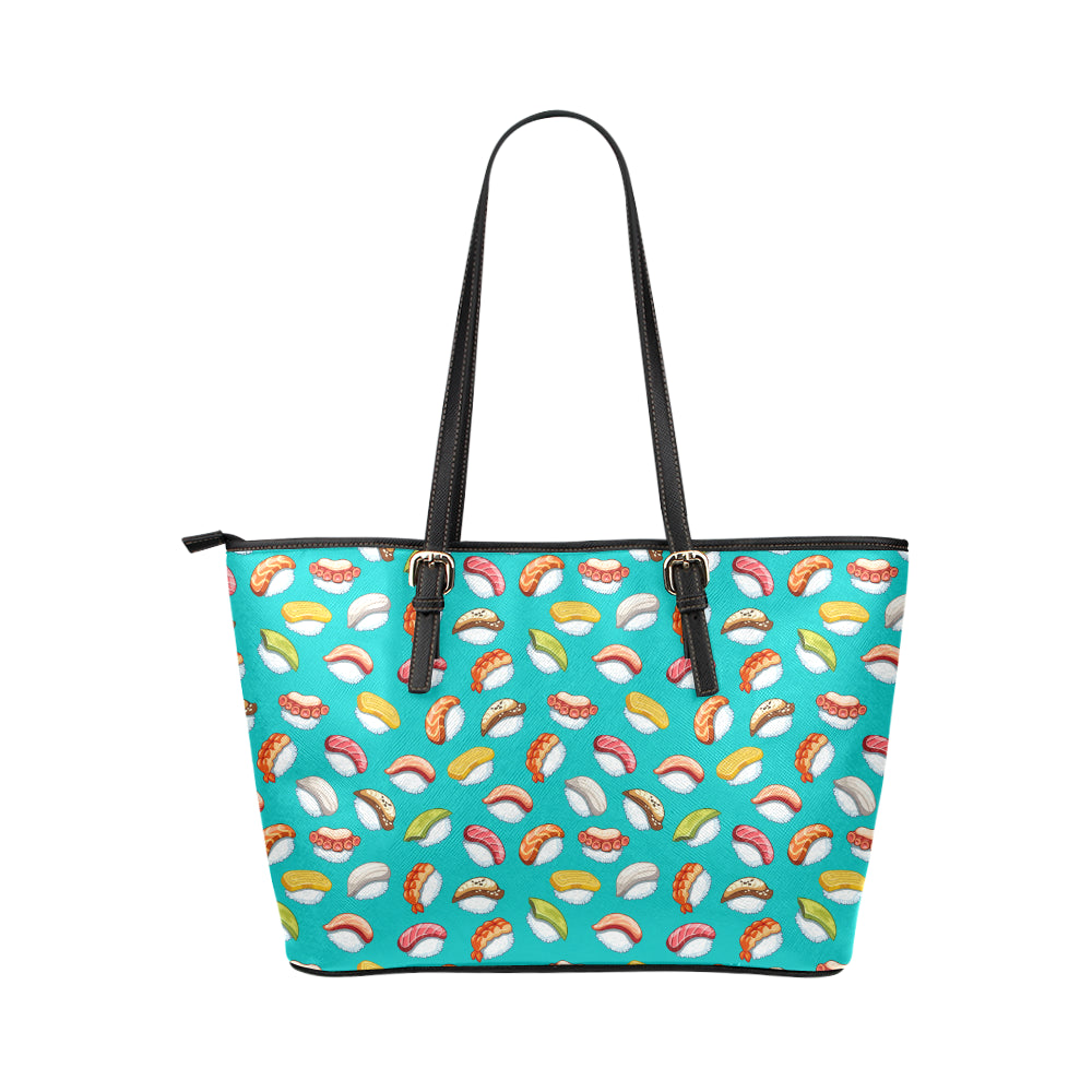 Sushi Themed Print Leather Tote Bag