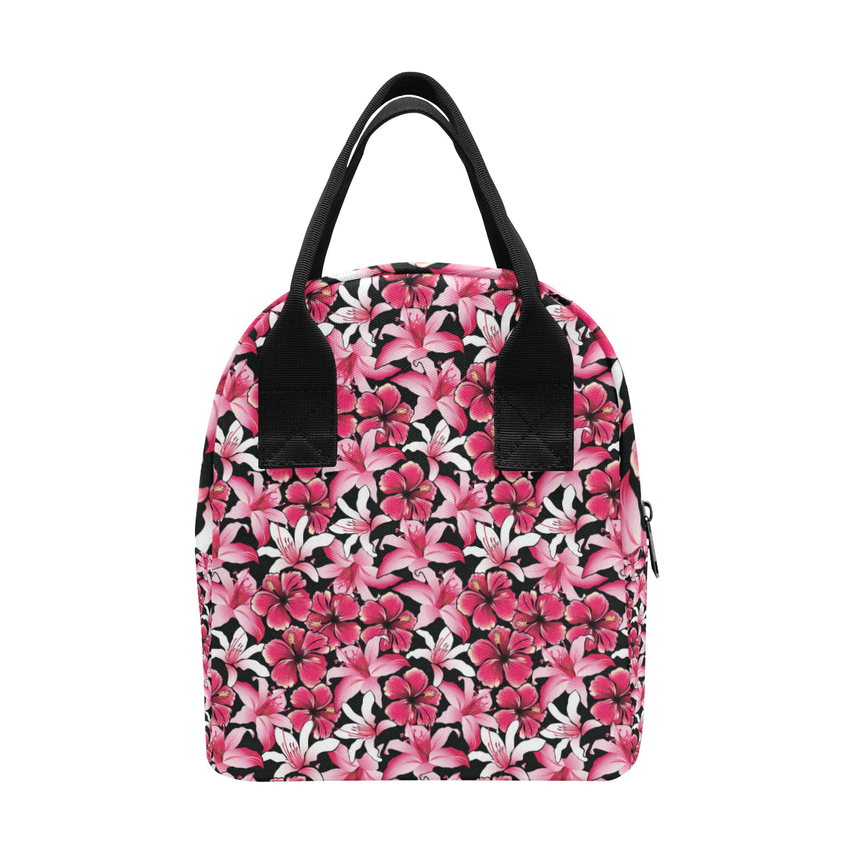 Flower Hawaiian Pink Red  Hibiscus Print Insulated Lunch Bag