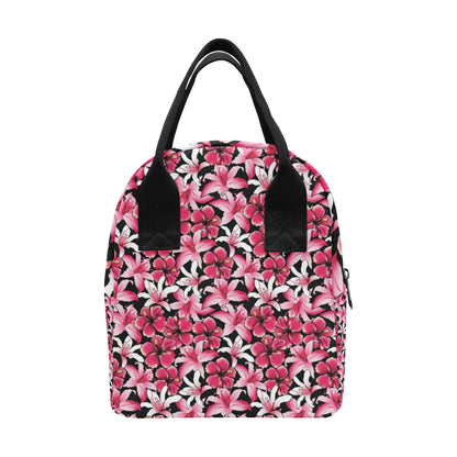 Flower Hawaiian Pink Red  Hibiscus Print Insulated Lunch Bag