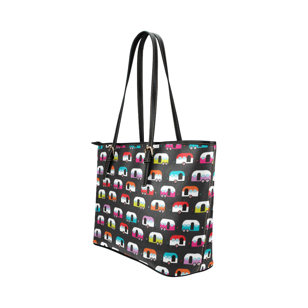 Camper Caravan Pattern Leather Tote Bag