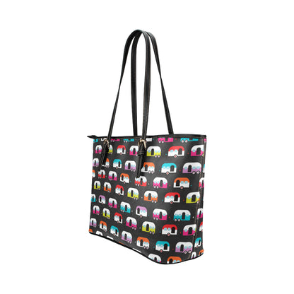 Camper Caravan Pattern Leather Tote Bag