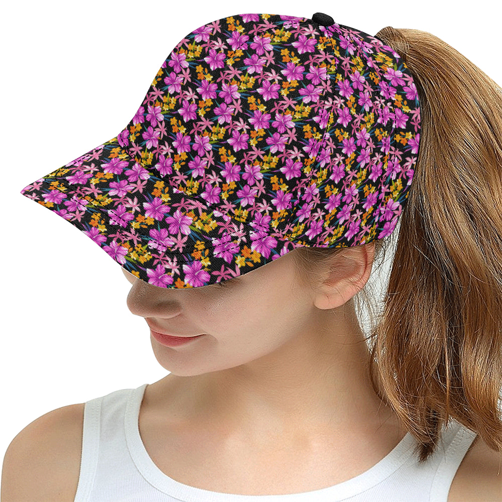 Tropical Folower Pink Hibiscus Print Snapback Cap
