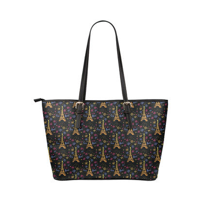Eiffel Tower Love Paris Print Leather Tote Bag