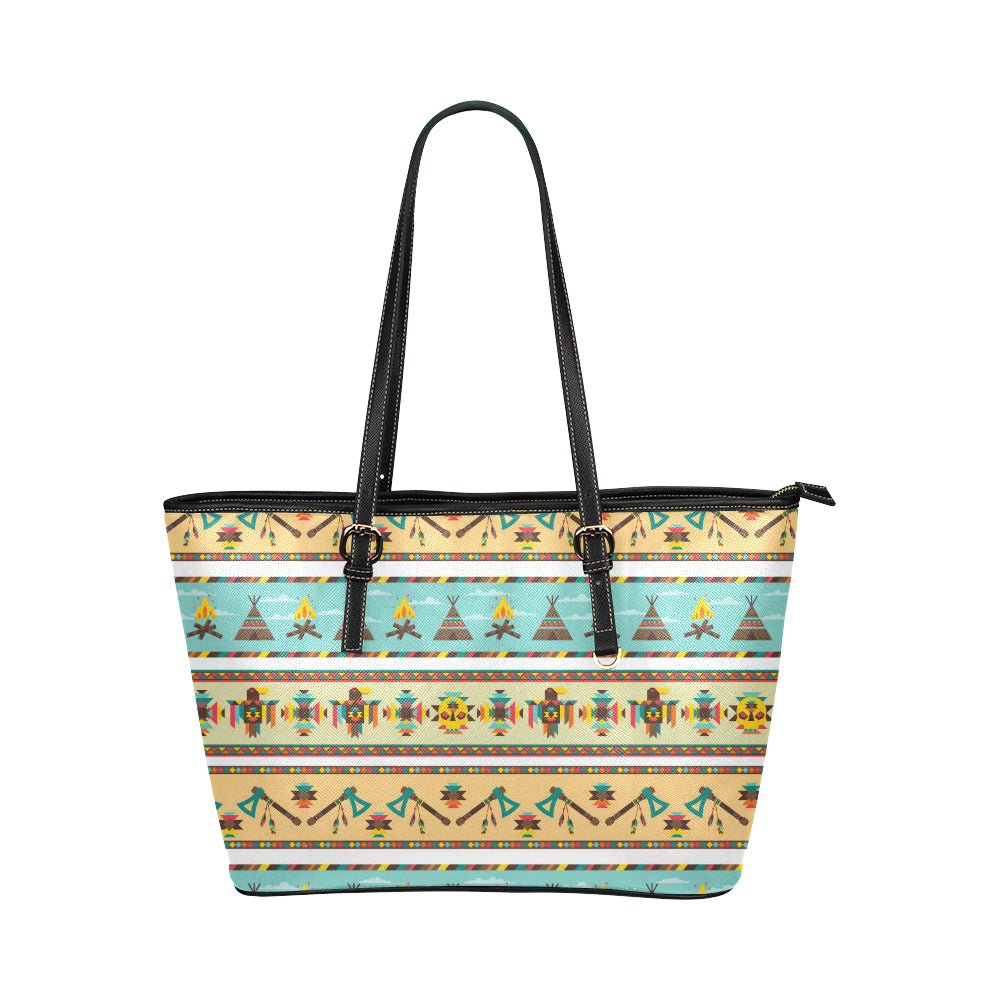 American indian Life Pattern Leather Tote Bag
