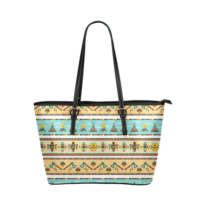 American indian Life Pattern Leather Tote Bag