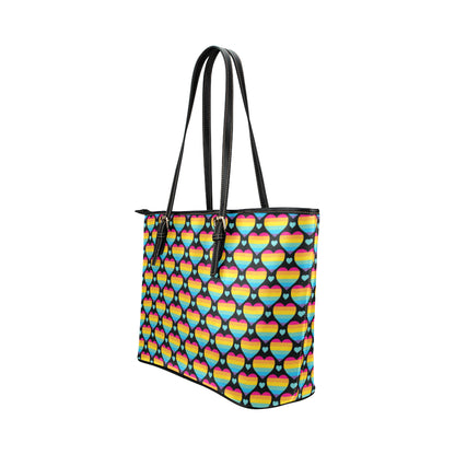 Rainbow Heart Print Pattern Leather Tote Bag