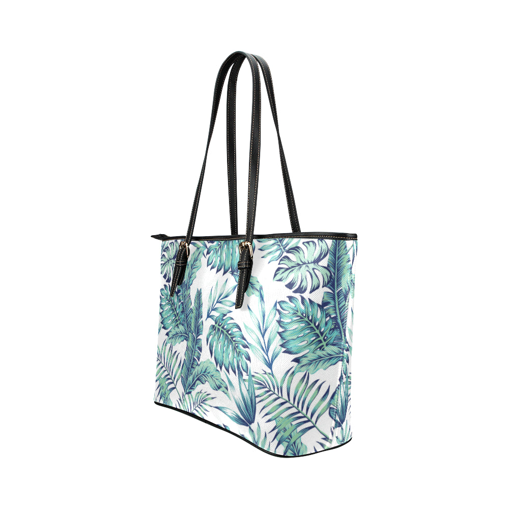 Pattern Tropical Palm Leaves Leather Tote Bag