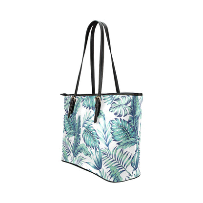 Pattern Tropical Palm Leaves Leather Tote Bag