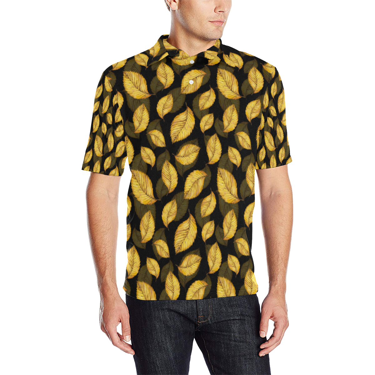 Elm Leave Summer Print Pattern Men Polo Shirt