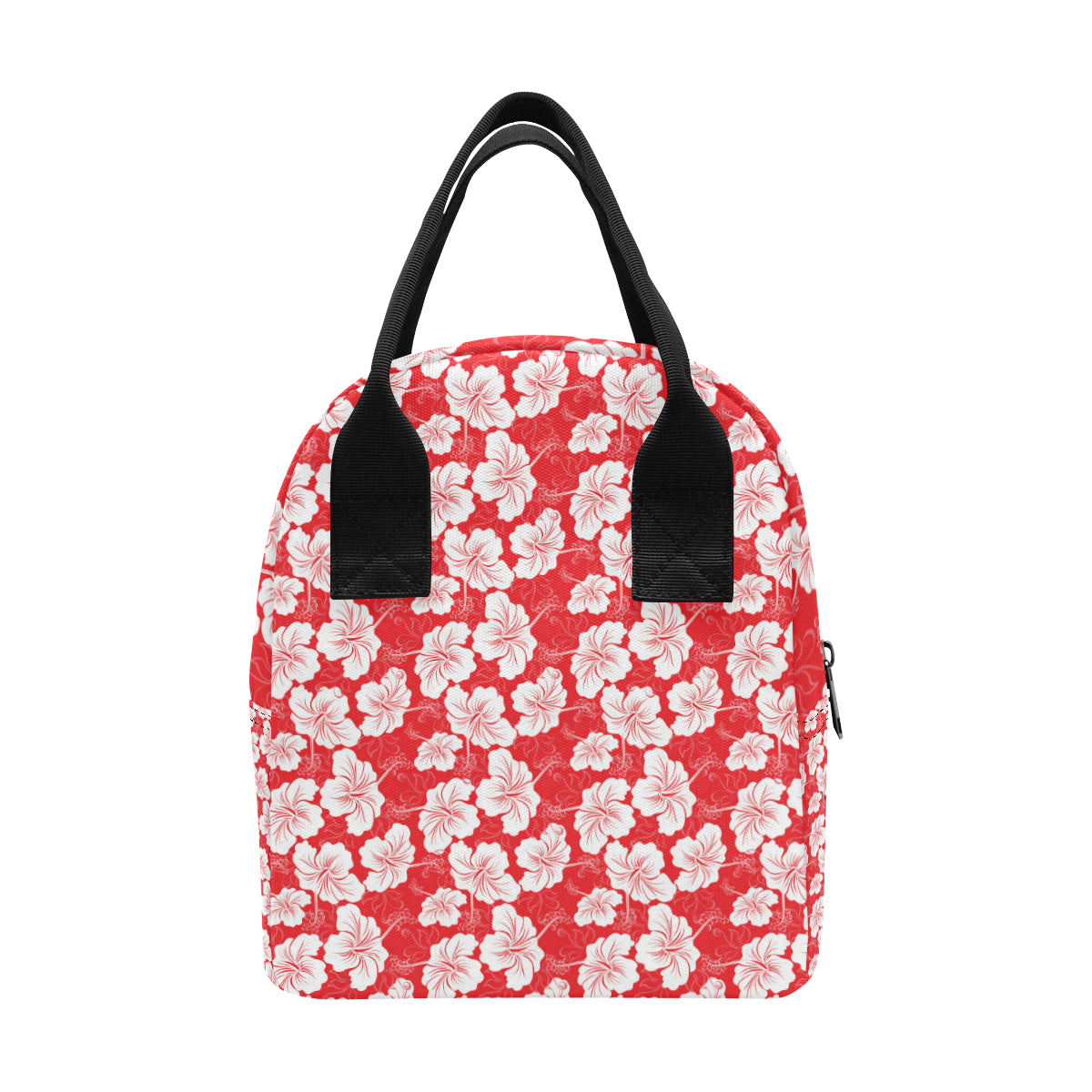 Flower Hawaiian Hibiscus Red Background Print Insulated Lunch Bag
