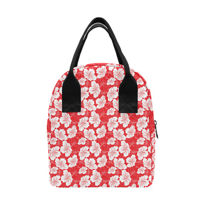 Flower Hawaiian Hibiscus Red Background Print Insulated Lunch Bag