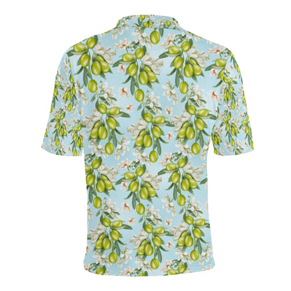 Elegant Olive Floral Print Men Polo Shirt