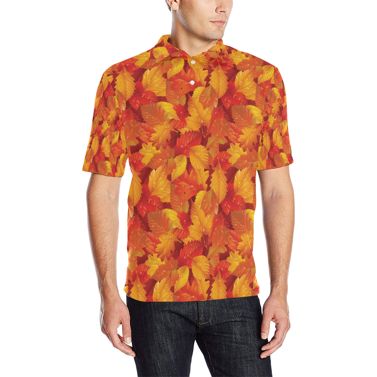 Elm Leave Autum Print Pattern Men Polo Shirt