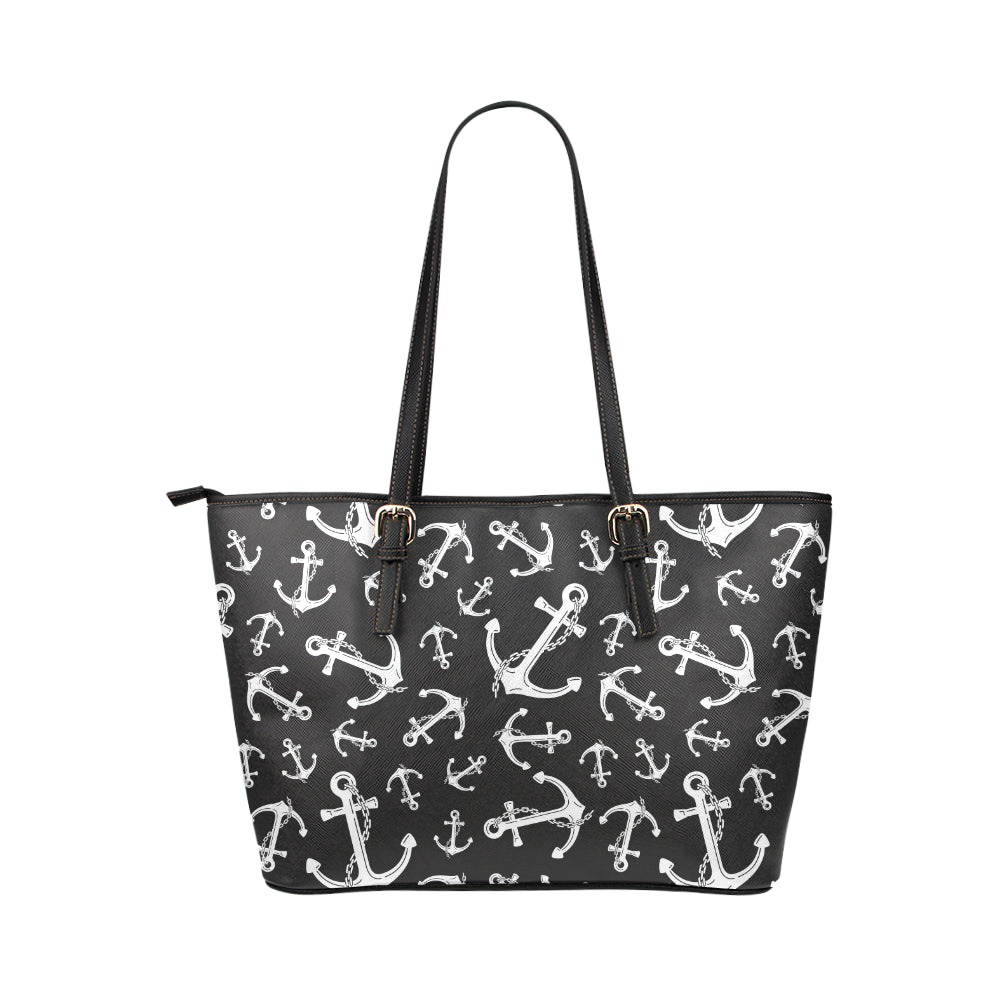 Anchor Black White Leather Tote Bag