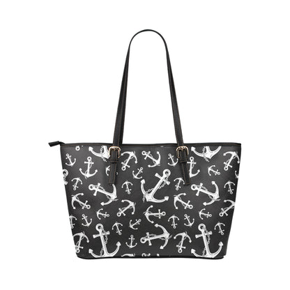 Anchor Black White Leather Tote Bag