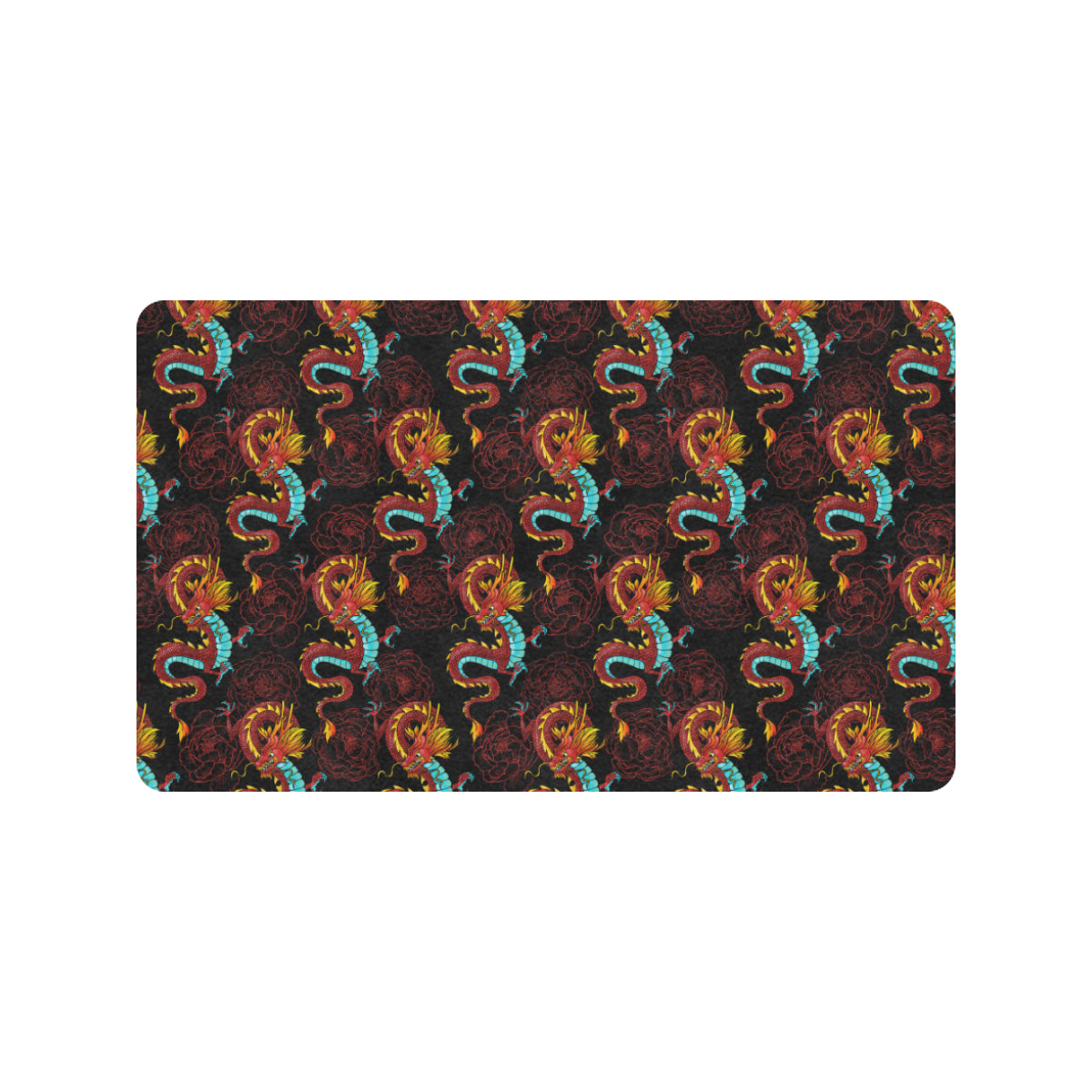 Chinese Dragons and Peonies Design Rubber Doormat