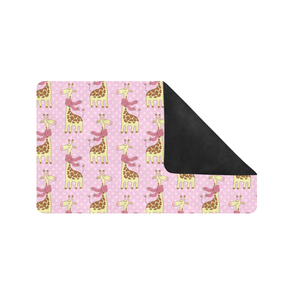 Giraffe Cute Pink Polka Dot Print Rubber Doormat