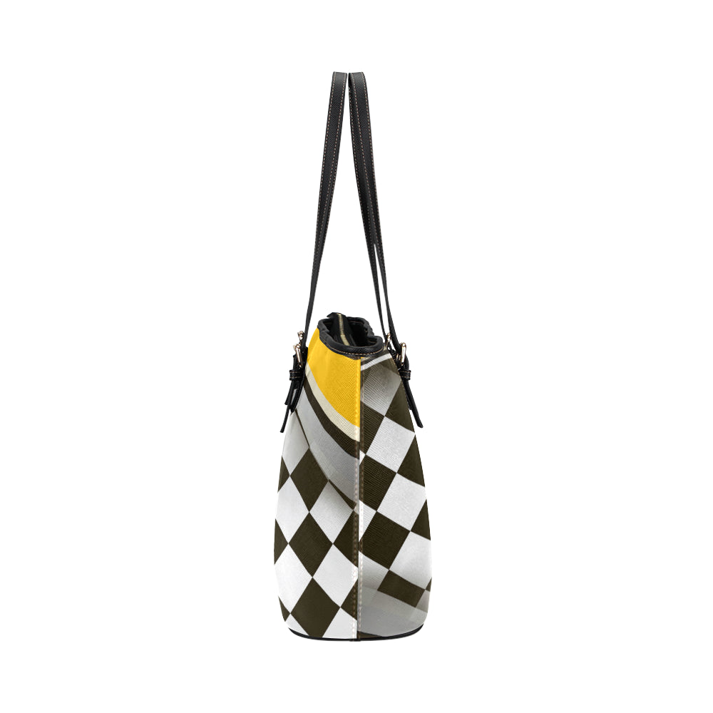 Checkered Flag Racing Style Leather Tote Bag
