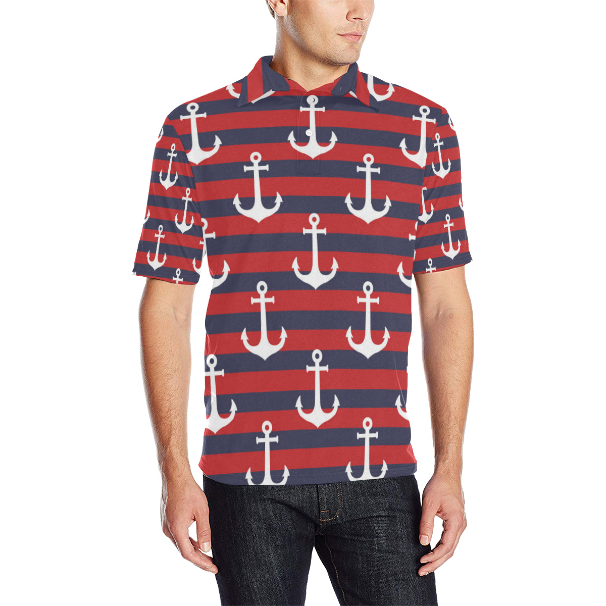 Nautical Pattern Print Design A05 Men Polo Shirt
