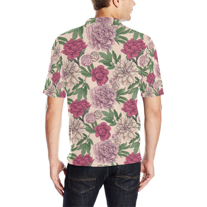 Peony Pattern Print Design A01 Men Polo Shirt