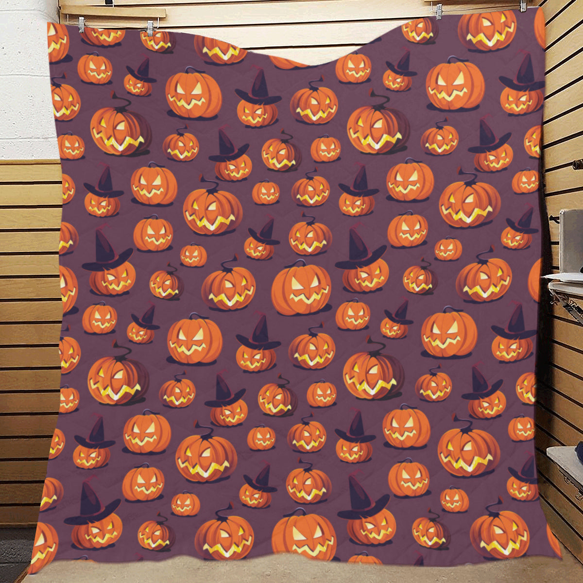 Halloween Pumpkin Pattern Print Design 03 Premium Quilt