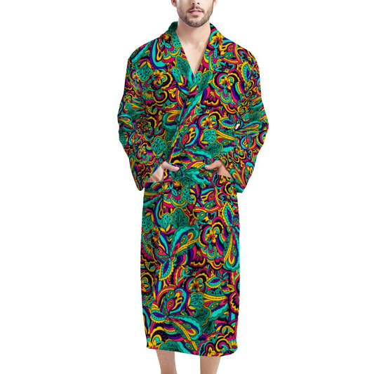 Psychedelic Trippy Floral Design Men Bathrobe