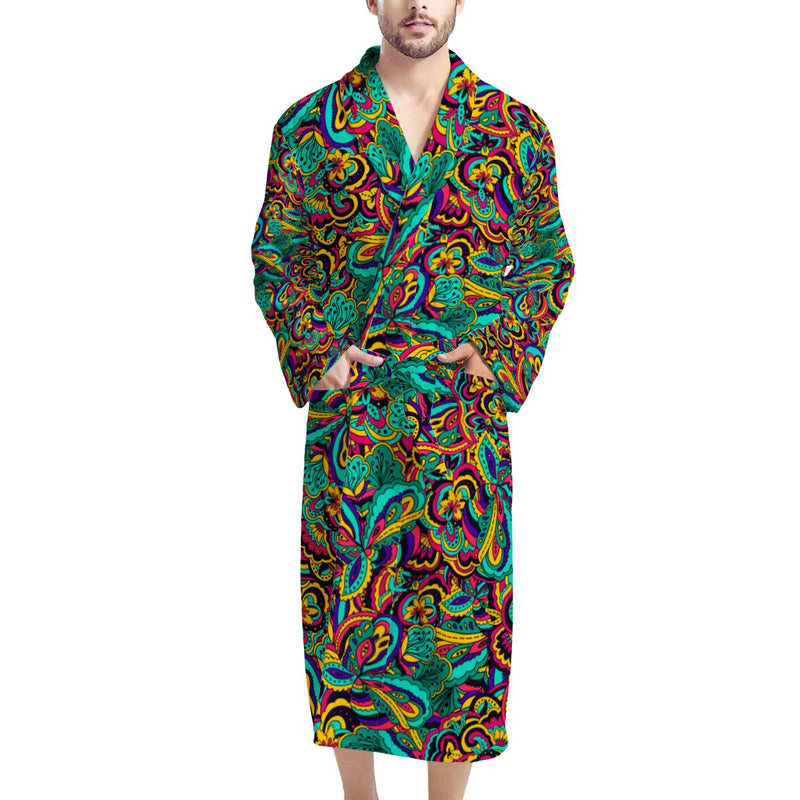 Psychedelic Trippy Floral Design Men Bath Robe-JTAMIGO.COM