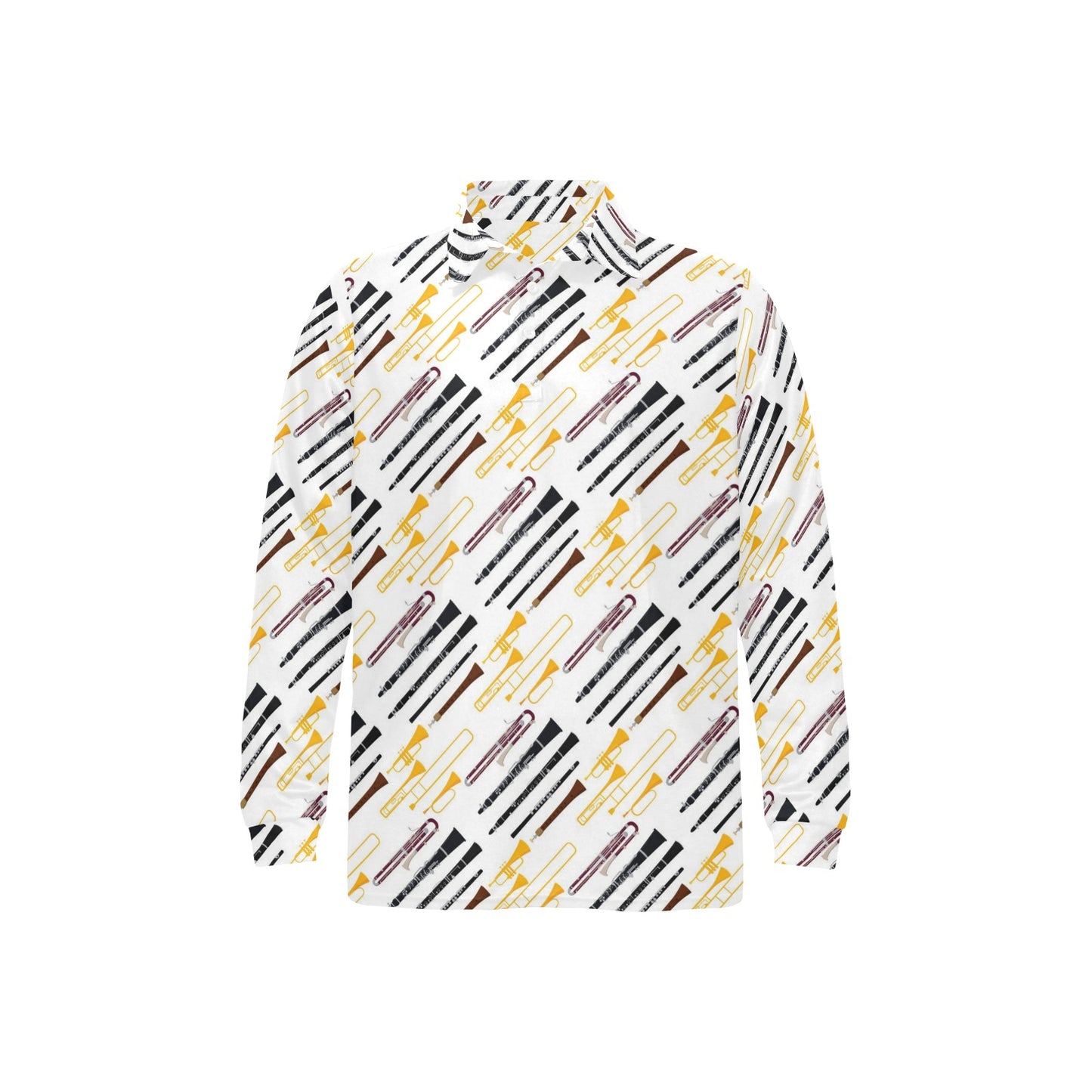 Clarinet Pattern Print Design 01 Long Sleeve Polo Shirt For Men's
