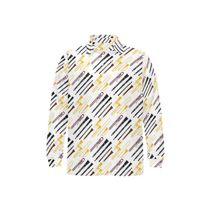 Clarinet Pattern Print Design 01 Long Sleeve Polo Shirt For Men's