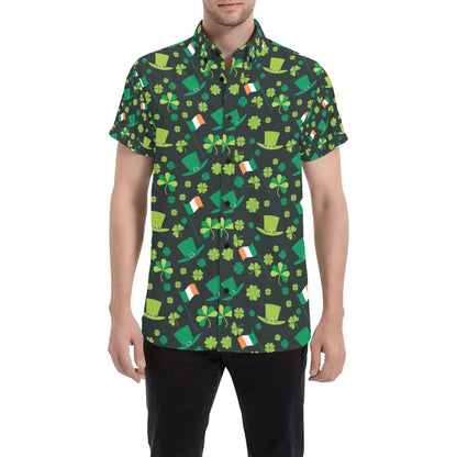 Shamrock Saint Patrick's Day Print Design LKS304 Men Short Sleeve Button Up Shirt