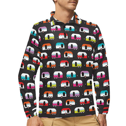 Camper Caravan Pattern Long Sleeve Polo Shirt For Men's