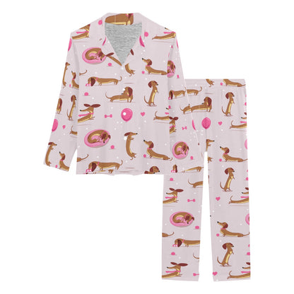Dachshund Pattern Print Design 10 Women's Long Pajama Set