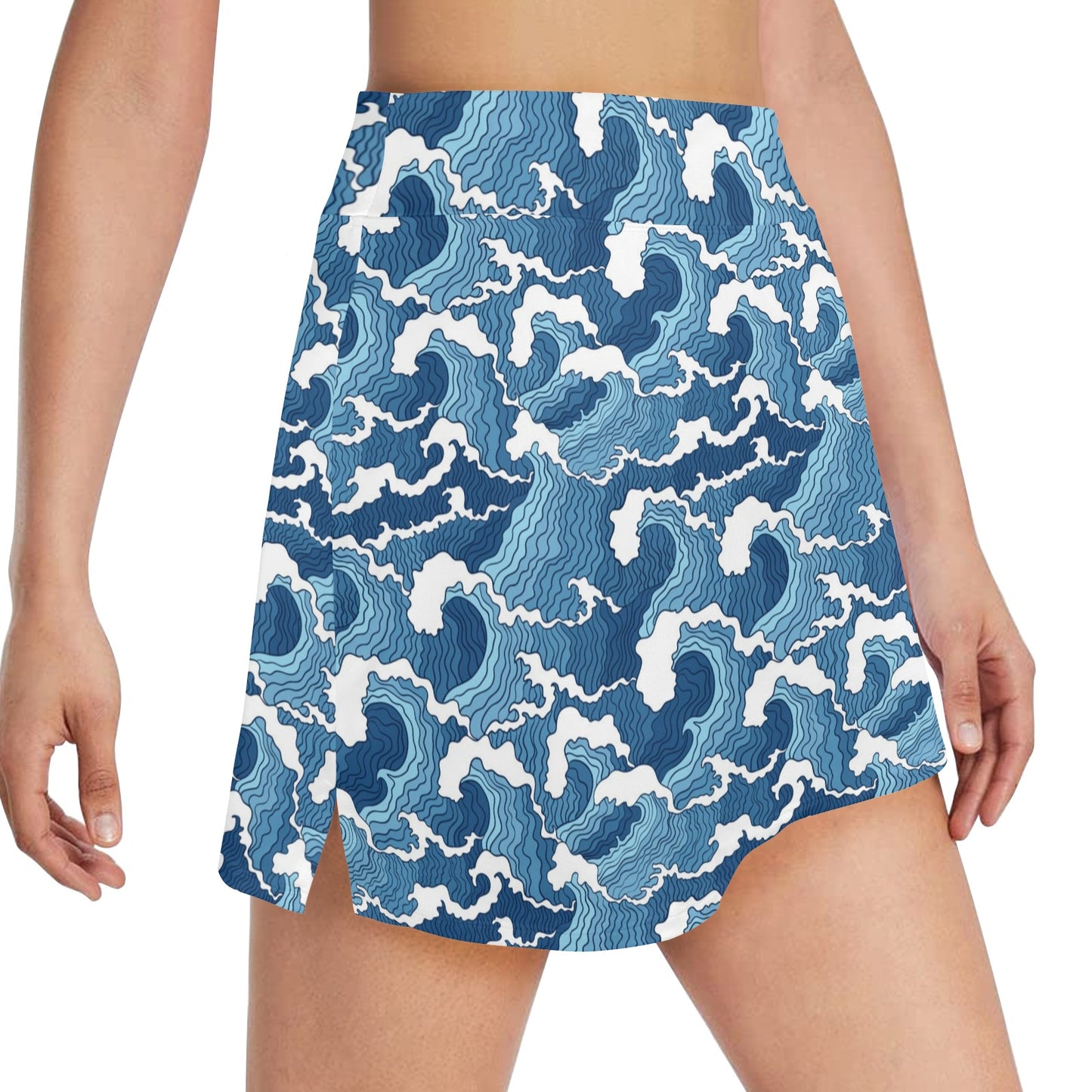 Wave Themed Pattern Print 17" Golf & Pickleball Skort with Pockets