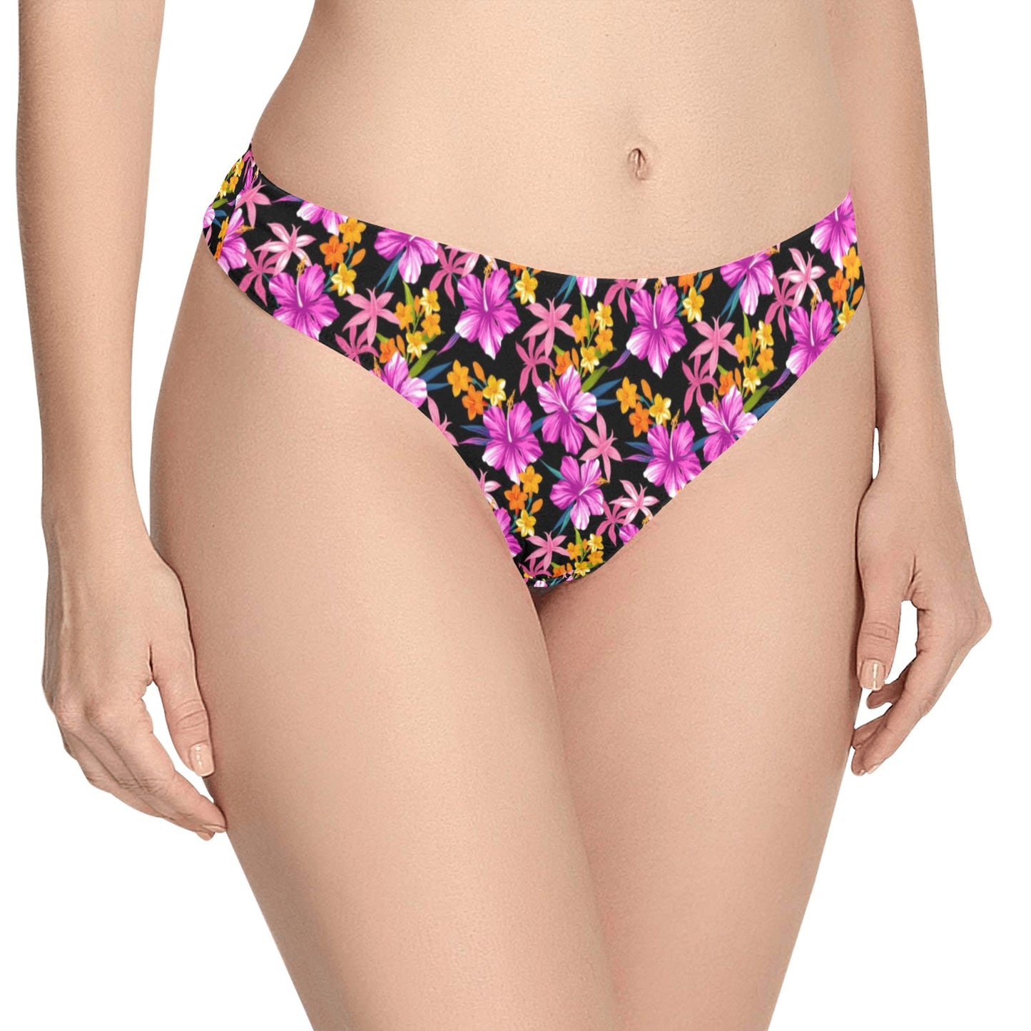Tropical Folower Pink Hibiscus Print Women's Thongs